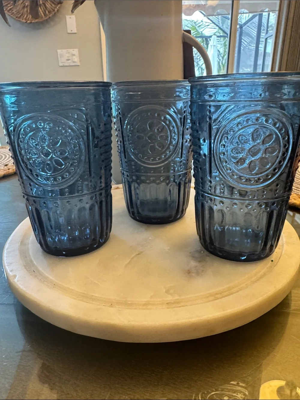 Bormiolo Rocco Made in Italy Set of 3 Blue Embossed Glasses